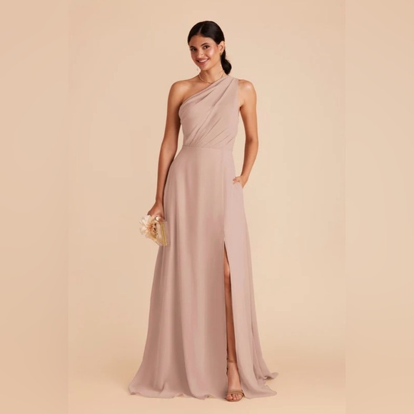 Birdy Grey Kira One-Shoulder Asymmetrical Gown, Taupe NWT - Picture 1 of 11